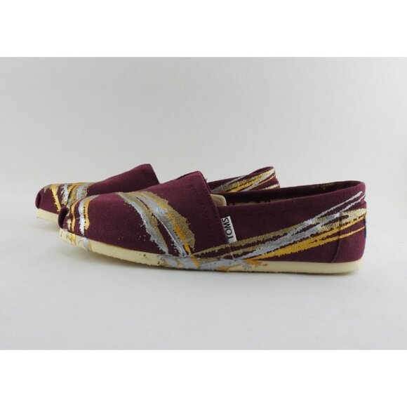 TOMS Women’s Alpargata Slip On Shoes Maroon Gold Silver Paint Stripe Canvas 7.5 - Picture 3 of 8